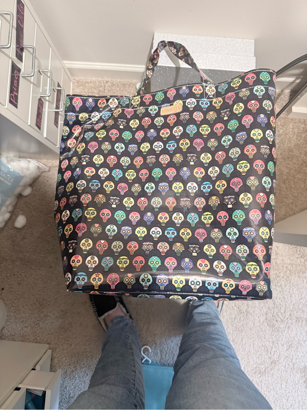 Consuela Black Tote with Colorful Sugar Skulls
